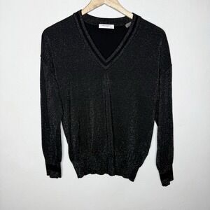 Equipment Femme Lucinda Black Silver Metallic Wool Blend Sweater Womens XS